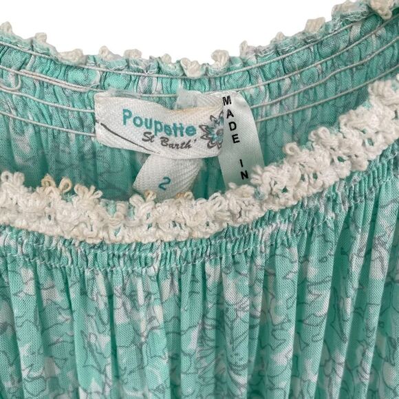 Poupette St Barth Off the Shoulder Light Green Floral and Lace Mini Dress XS - Picture 2 of 7